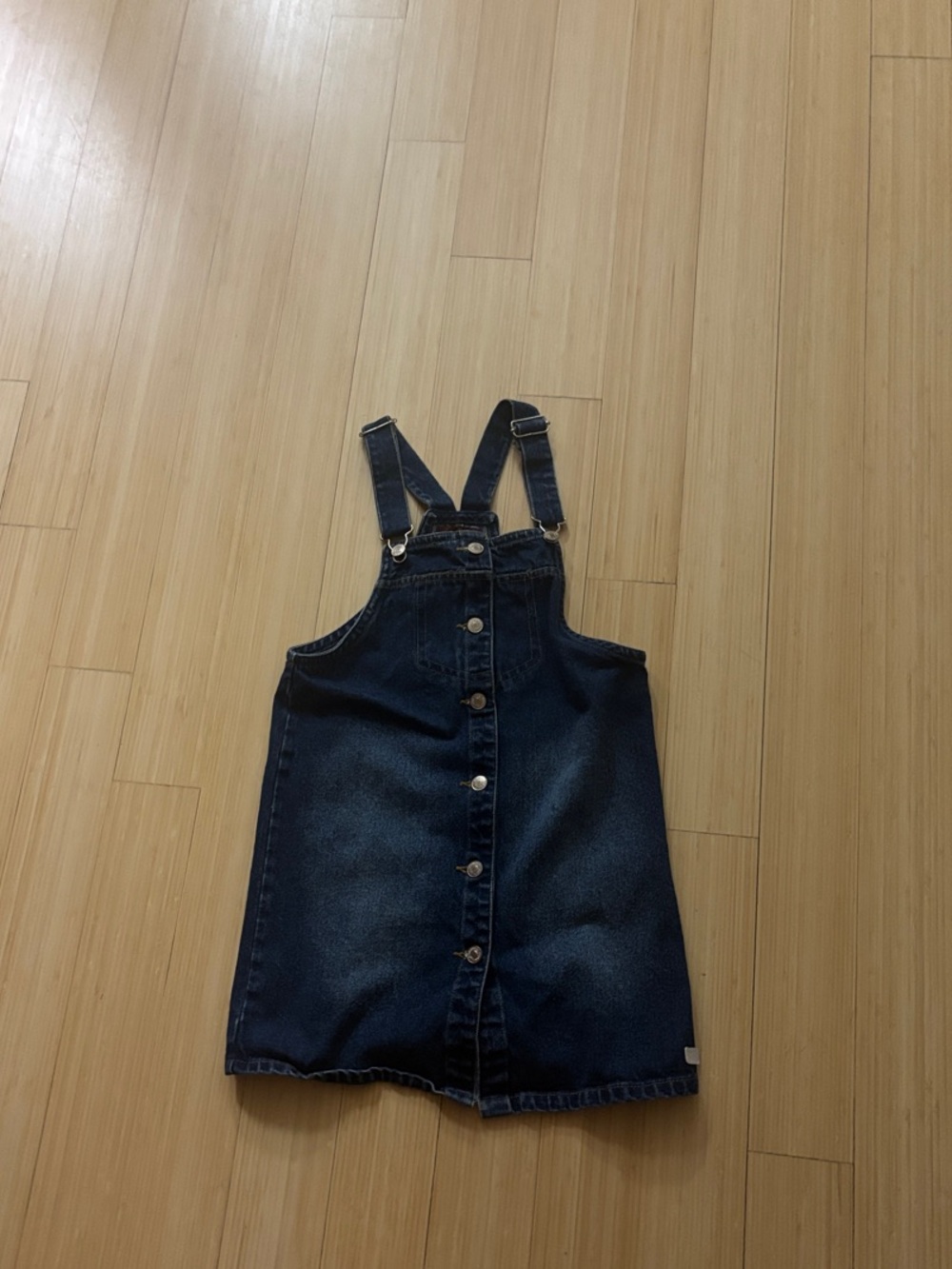 7 For All Mankind Dark Blue Denim Button-Front Overall Dress